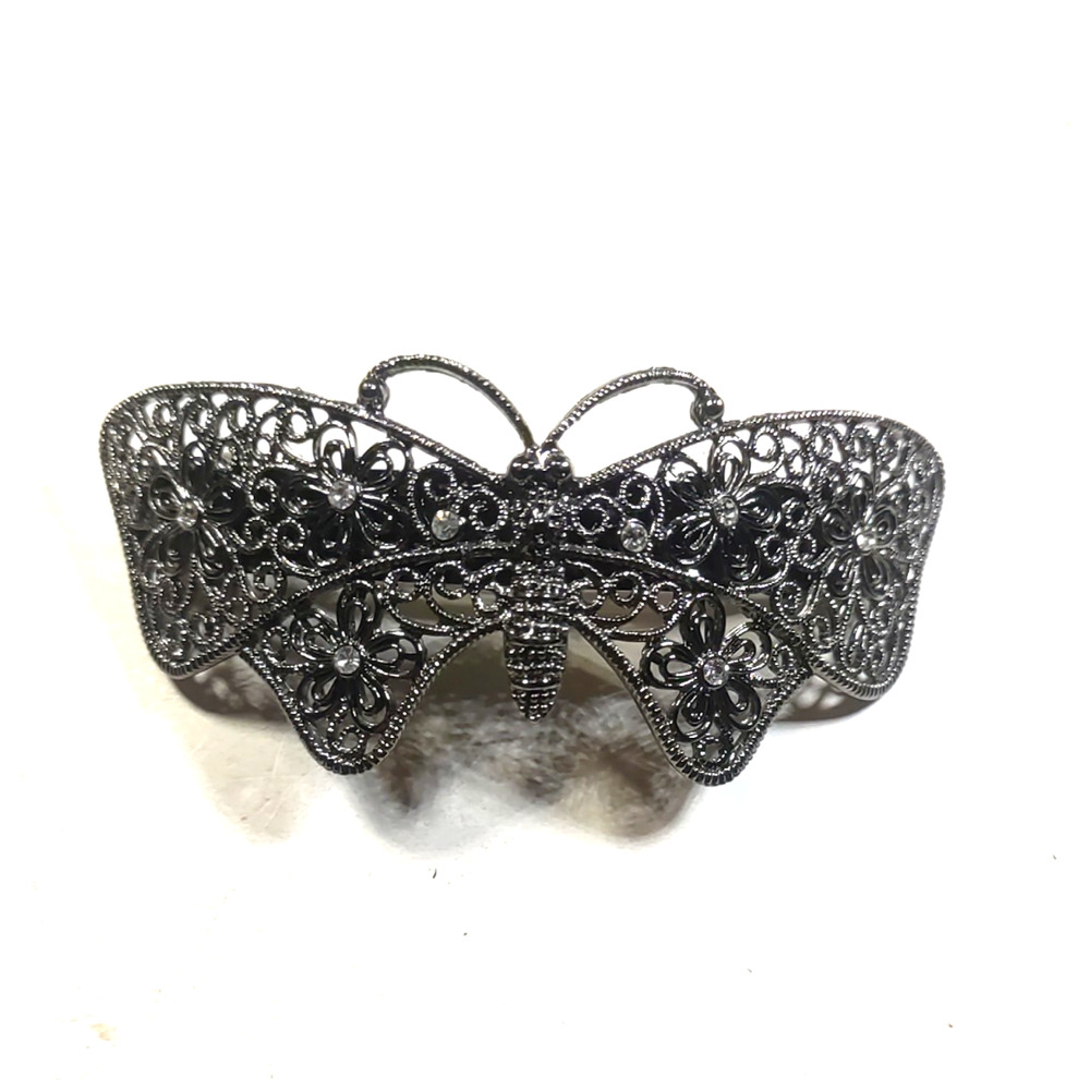 Hair Barrette Black Butterfly Tension Clip Rhinestone